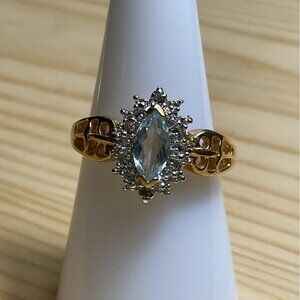 Gold Tone Aquamarine Diamond Marquis Ring